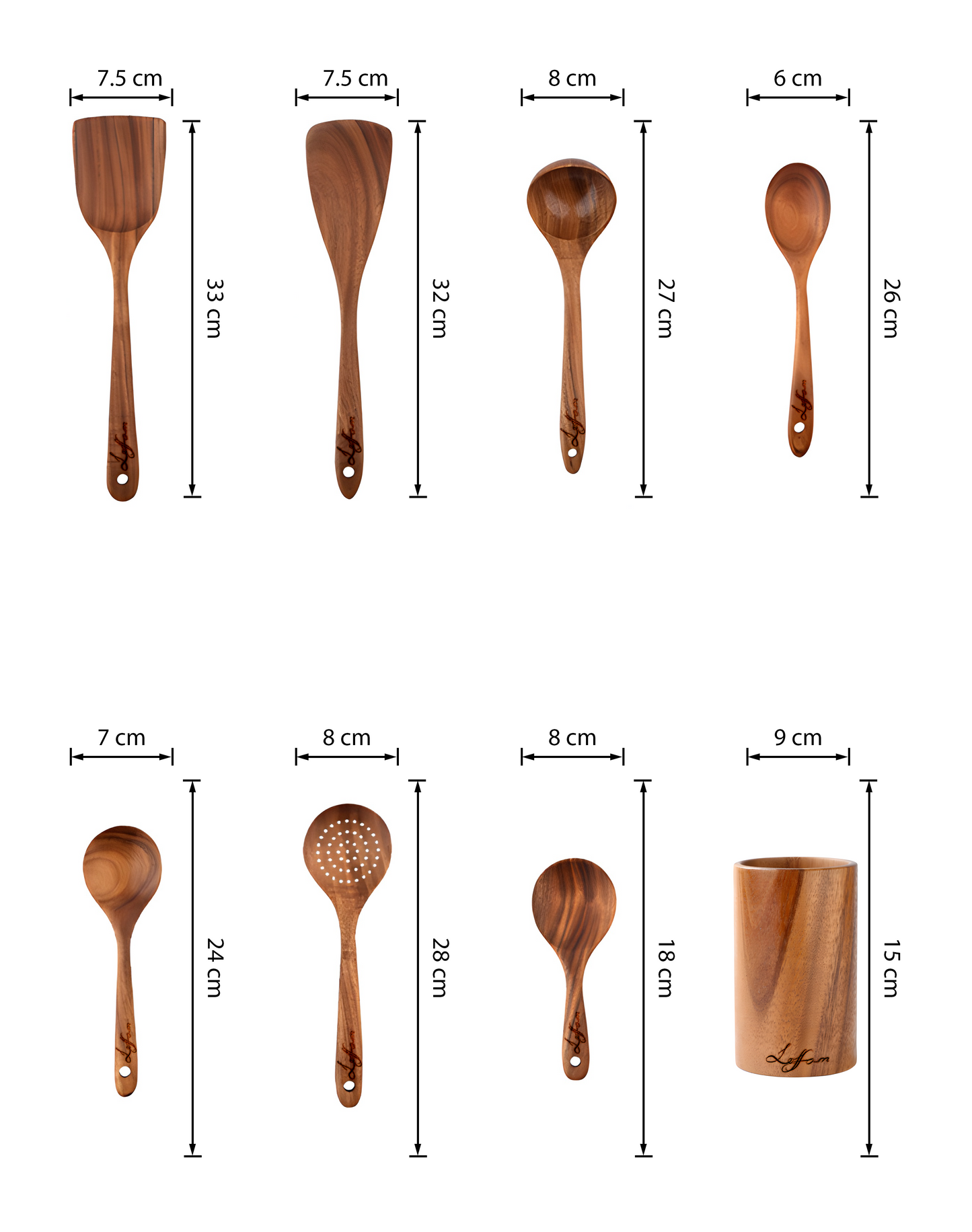 100% Premium Teakholz 8-teiliges handgefertigtes Kochutensilien-Set