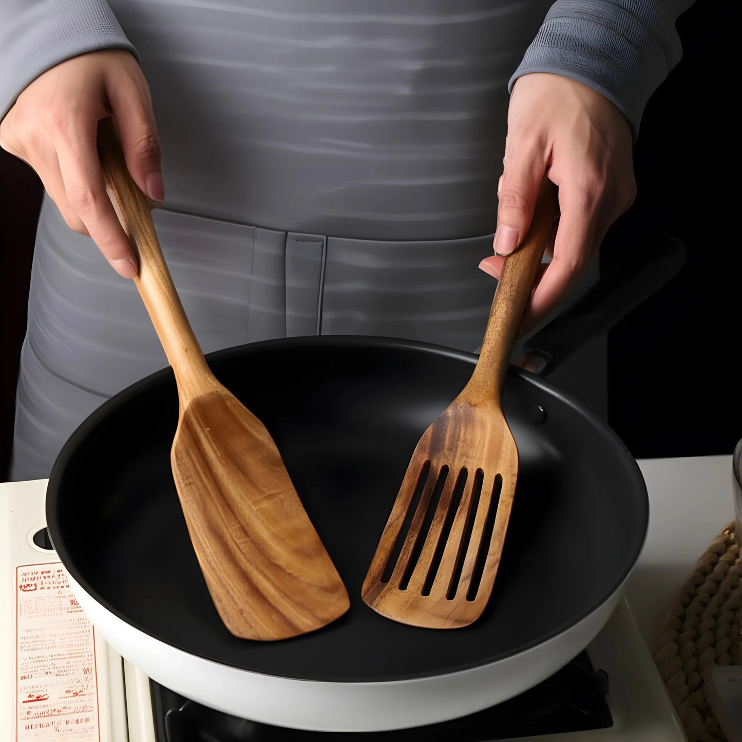 100 % Premium-Teakholz 2-teiliges handgefertigtes Spatel-Set