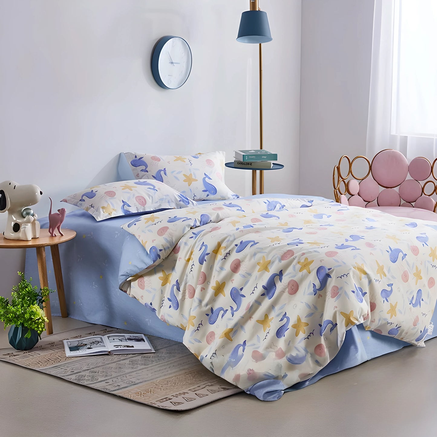 Kinder-Tussah-Seidenbettdecke – Design „Meeresfreunde“