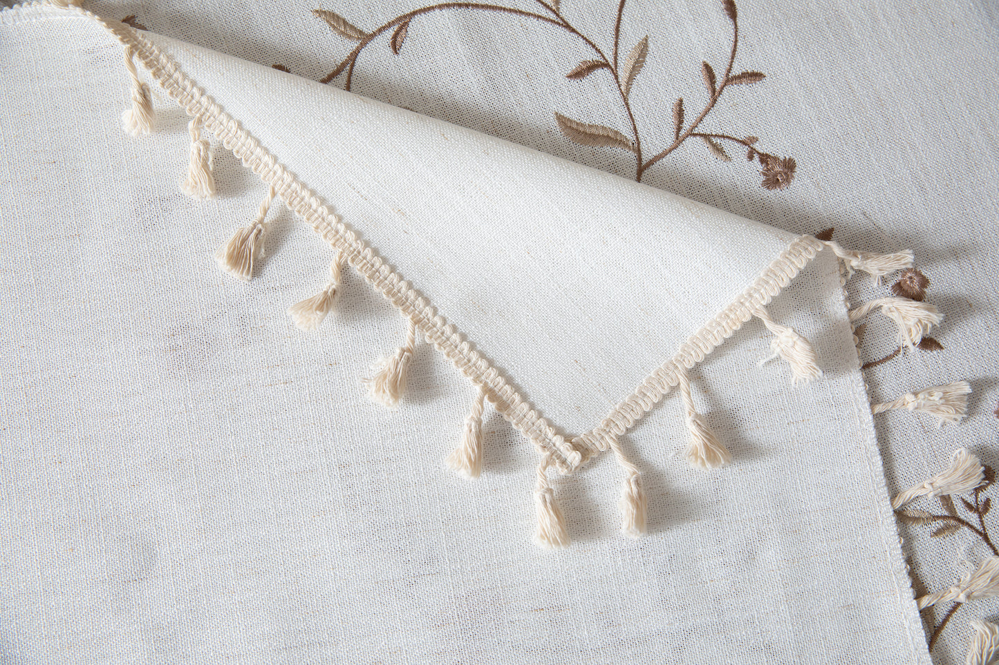Chestnut Brown Wild Rose Embroidered Tablecloth